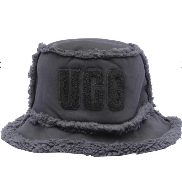 UGG Other - UGG dark grey , black writing UGG , bonded fleece sherpa bucket Unisex hat